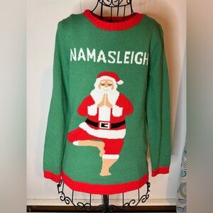 Christmas Santa Yoga Zen Hippie Holiday Sweater XS Namaste